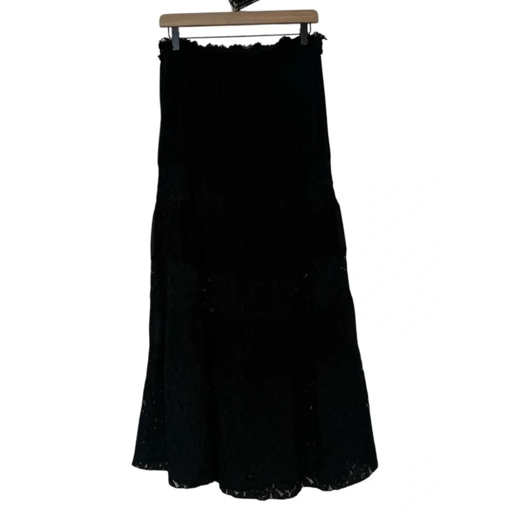 Black Maxi Skirt - Women's Tiered Lace Panel Design